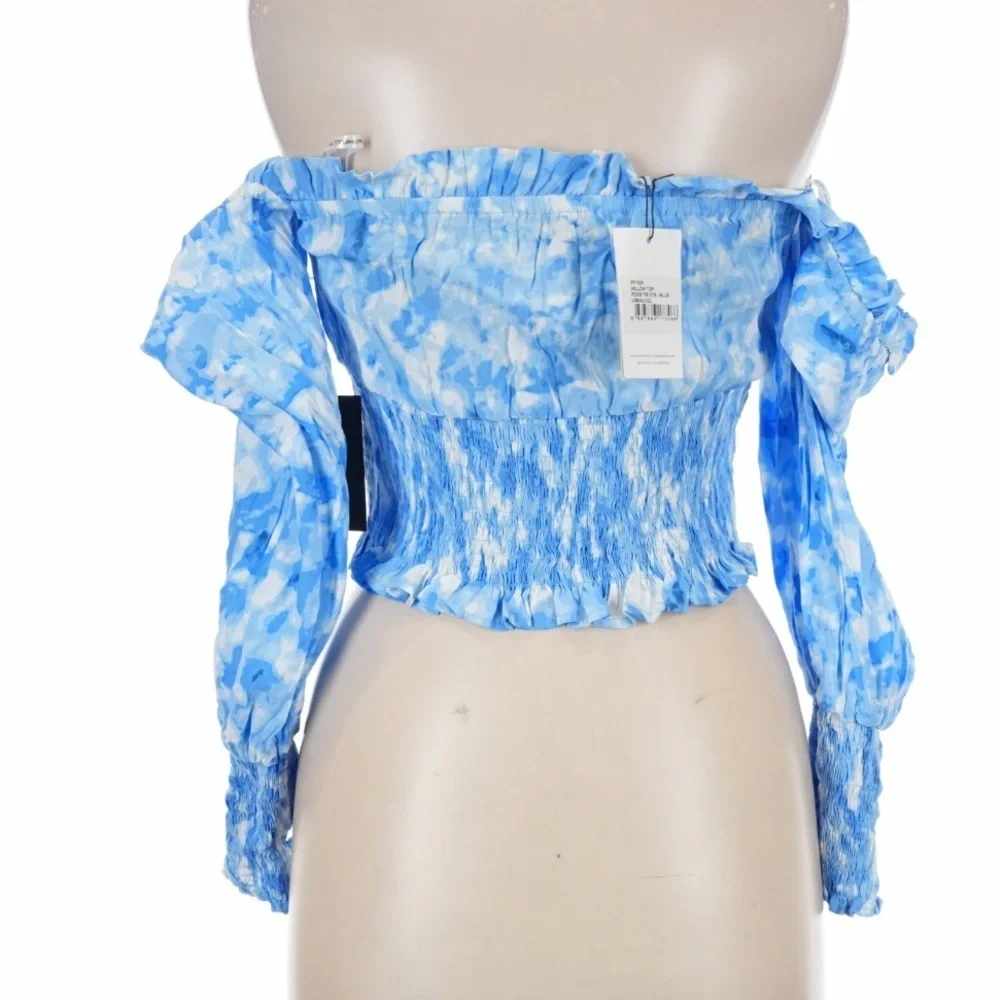 Faithfull The Brand Willow Smocked Blue Floral Top Puff Sleeve Square Neck 8 NWT